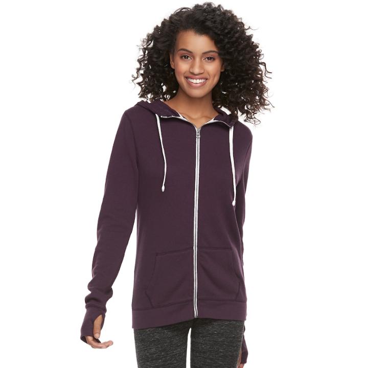 Juniors' So&reg; Thumb Hole Zip-up Hoodie, Teens, Size: Xl, Drk Purple