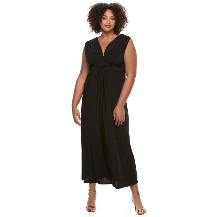 Juniors' Plus Size Wrapper Knot-front Empire Dress, Teens, Size: 3xl, Black