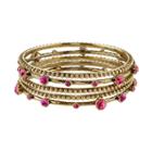 1928 Beaded & Faceted Stone Bangle Bracelet Set, Women's, Size: 8, Pink