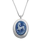 Sterling Silver Unicorn Cameo Locket Necklace, Women's, Size: 18, Blue