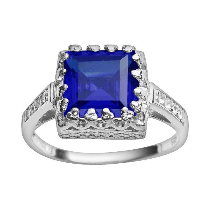 Sterling Silver Lab-created Sapphire And Lab-created White Sapphire Crown Ring, Women's, Size: 6, Blue