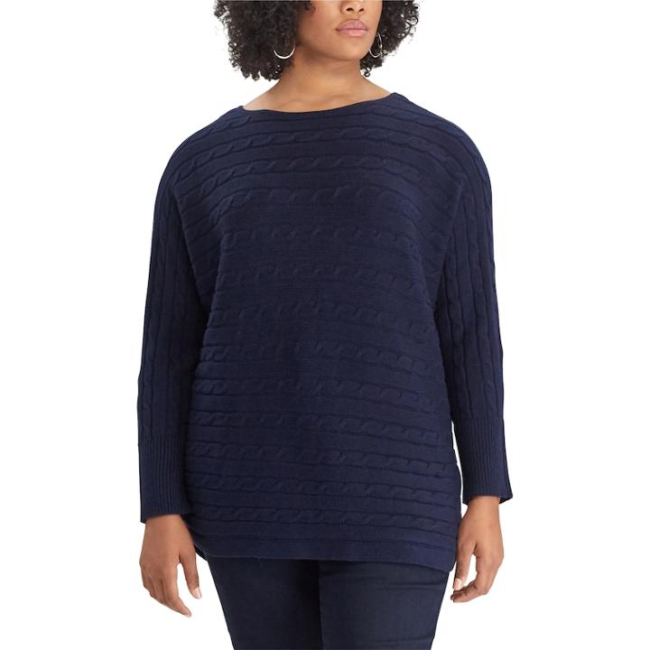 Plus Size Chaps Cable Knit Sweater, Women's, Size: 3xl, Blue