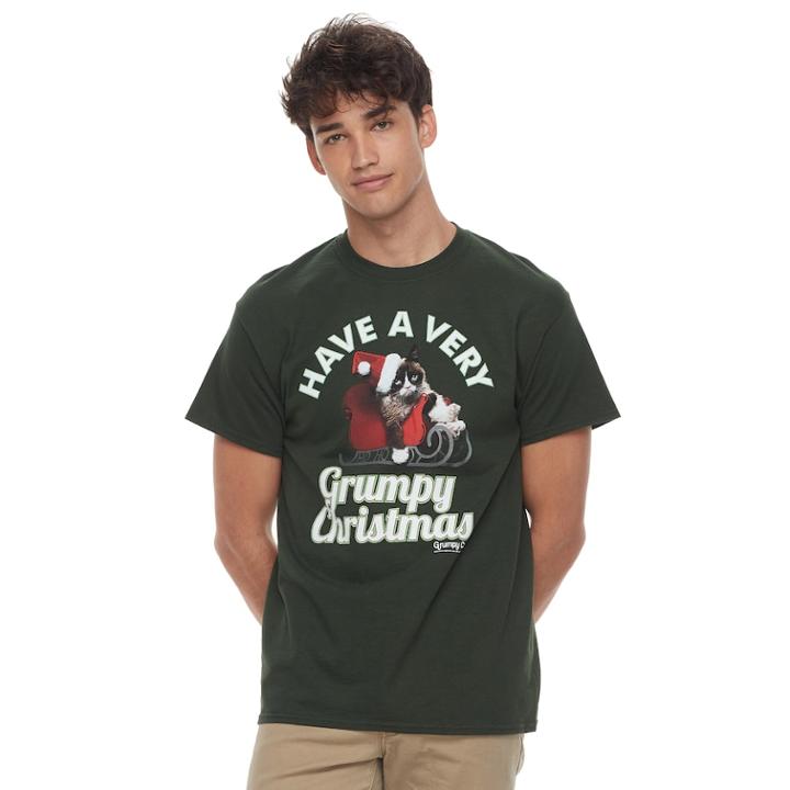 Men's Grumpy Cat Holiday Tee, Size: Medium, Dark Green