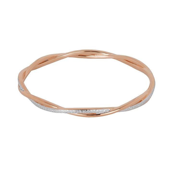 18k Rose Gold Over Bronze And Rhodium-plated Bronze Diamond Accent Twist Bangle Bracelet, Women's, Size: 8, White