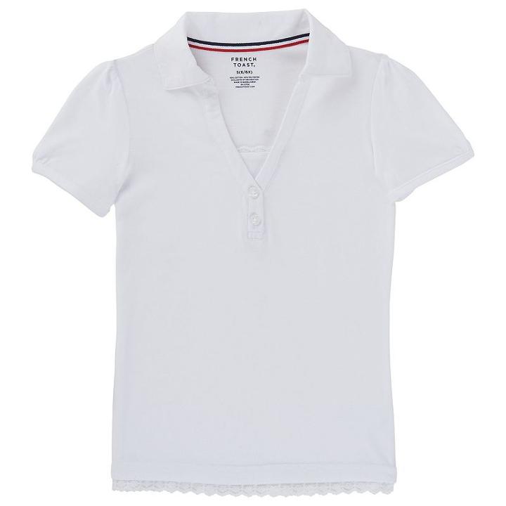 Girls 4-16 French Toast School Uniform Lace Trim Polo, Girl's, Size: 4-5, White