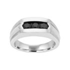 Men's Sterling Silver Black Sapphire 3-stone Ring, Size: 12