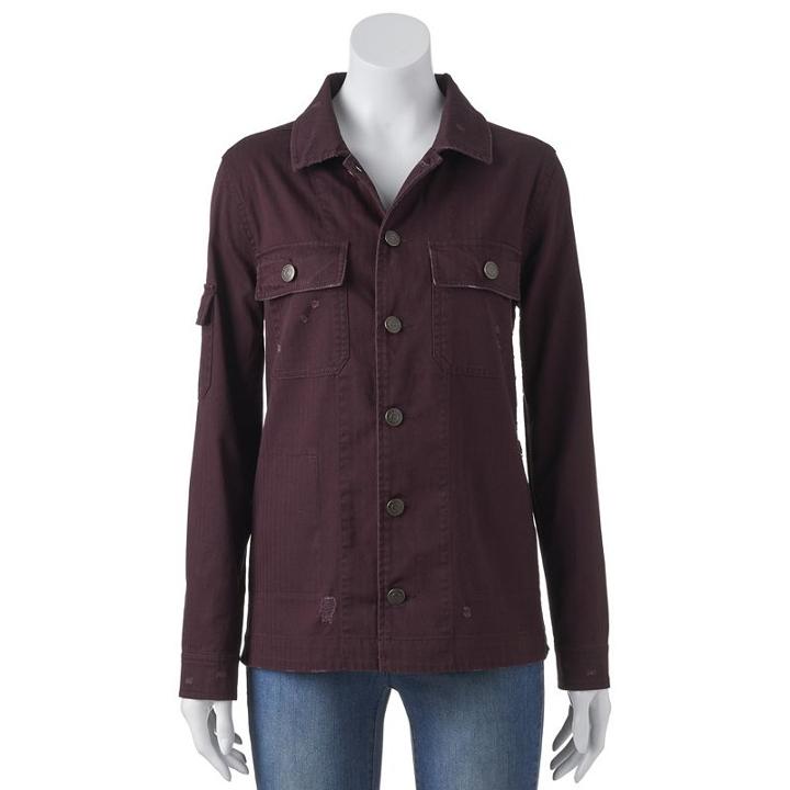 Juniors' Mudd&reg; Patched Shirt Jacket, Girl's, Size: Large, Brown