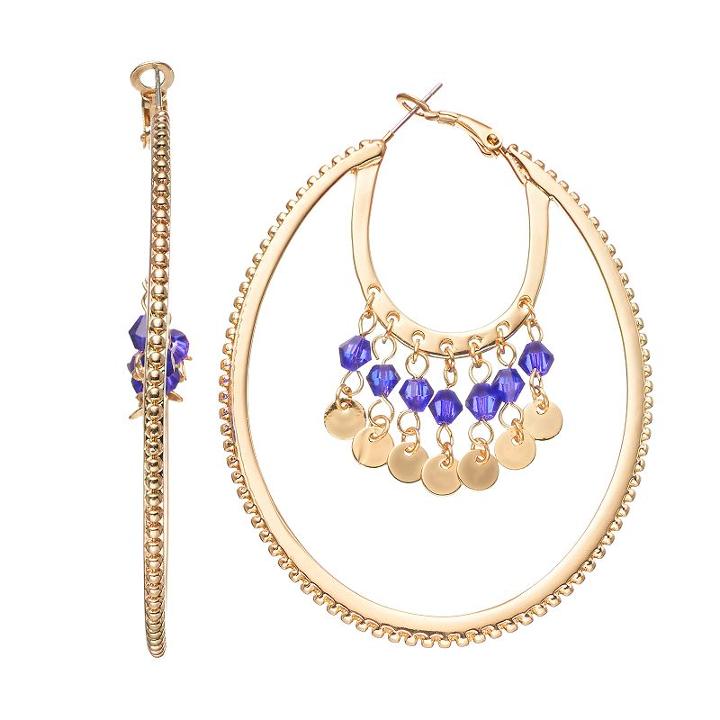 Jennifer Lopez Blue Beaded Layered Oval Hoop Earrings, Women's, Blue Other