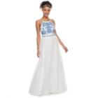 Juniors' Speechless Embroidered Halter Prom Dress, Teens, Size: 13, Dark Blue