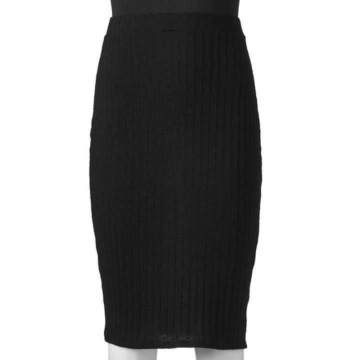 Juniors' Love, Fire Ribbed Pencil Midi Skirt, Teens, Size: Medium, Black