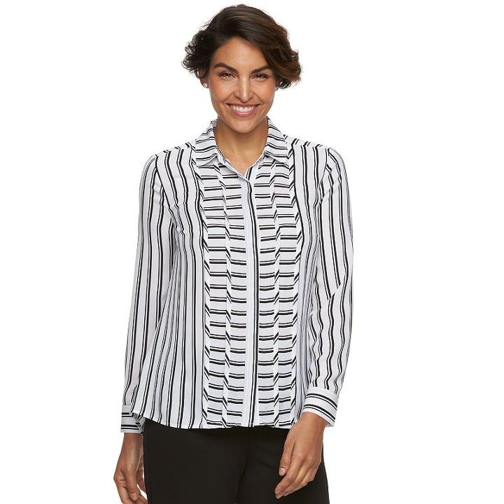 Women's Dana Buchman Striped Chiffon Shirt, Size: Large, White