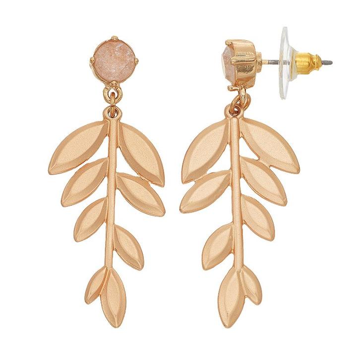 Lc Lauren Conrad Crackle Stone Leaf Nickel Free Drop Earrings, Women's, Med Brown