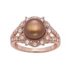 14k Rose Gold Over Silver Freshwater Cultured Pearl And Lab-created White Sapphire Ring, Women's, Size: 12, Brown