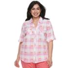 Plus Size Cathy Daniels Plaid Button Front Top, Women's, Size: 3xl, Med Orange
