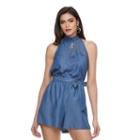 Women's Jennifer Lopez Embroidered Chambray Romper, Size: 8, Blue Other