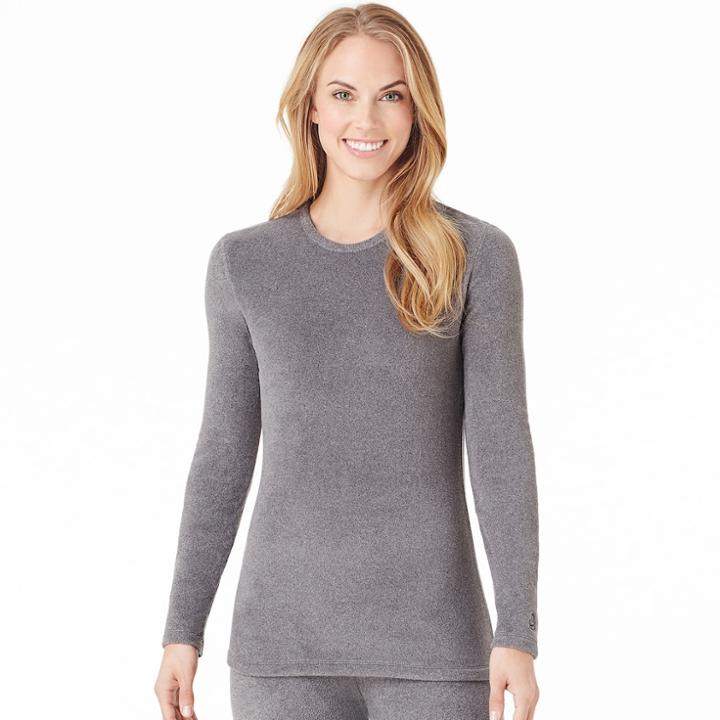 Women's Cuddl Duds Softwear Crewneck Top, Size: Xlrg Av/rg, Grey (charcoal)