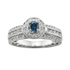 Round-cut Igl Certified Blue And White Diamond Frame Engagement Ring In 14k White Gold (1 Ct. T.w.), Women's, Size: 5