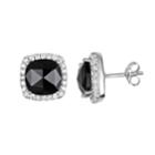 Sophie Miller Onyx And Cubic Zirconia Sterling Silver Cushion Halo Stud Earrings, Women's, Black