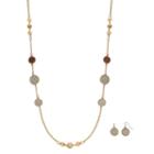 Long Beaded Glittery Disc Necklace & Drop Earring Set, Women's, Brown