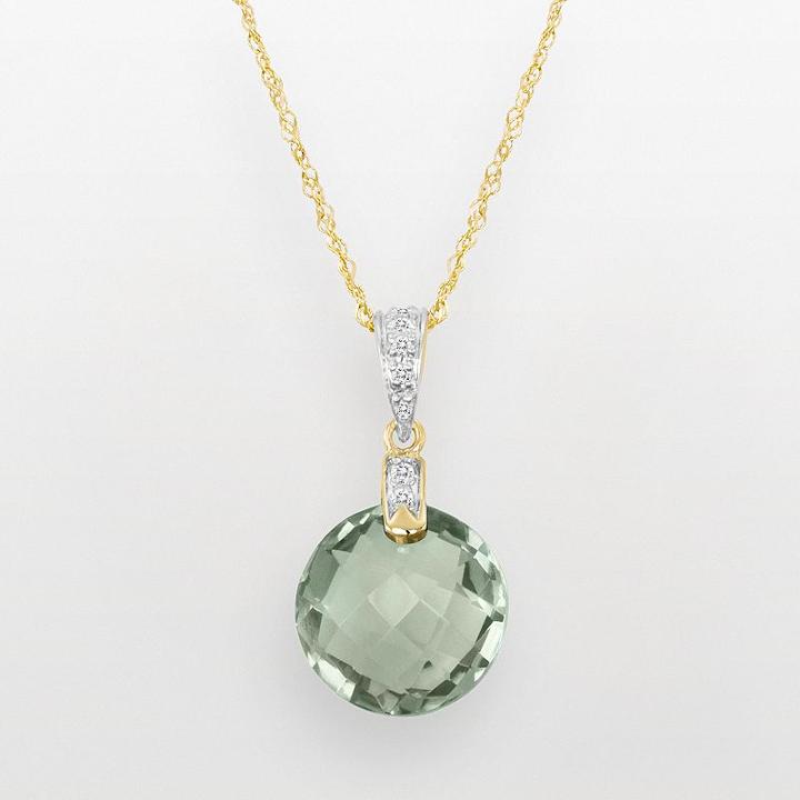 14k Gold Green Quartz And Diamond Accent Pendant, Women's, Size: 18
