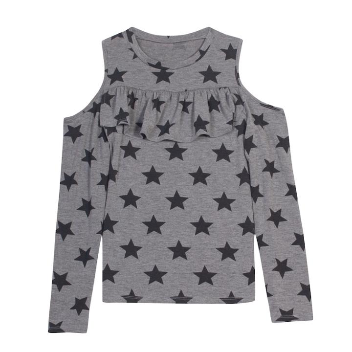 Plus Size Girls 7-16 Harper & Elliott Cold Shoulder Ruffle Chest Tee, Size: L Plus, Grey (charcoal)