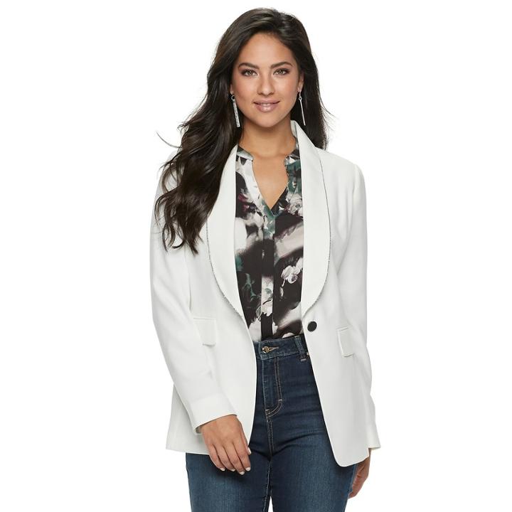 Women's Jennifer Lopez Caviar-trim Blazer, Size: Xl, White