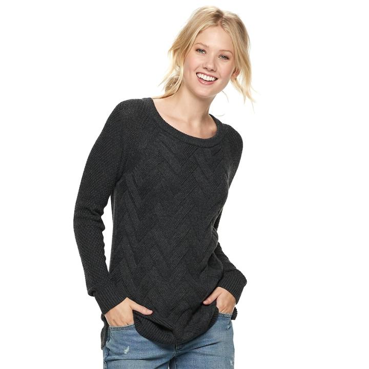 Women's Sonoma Goods For Life&trade; Lattice Cable-knit Crewneck Sweater, Size: Large, Dark Grey