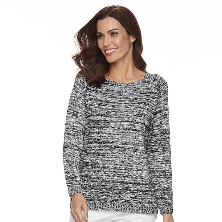 Women's Caribbean Joe Boucle Scoopneck Raglan Sweater, Size: Large, Oxford