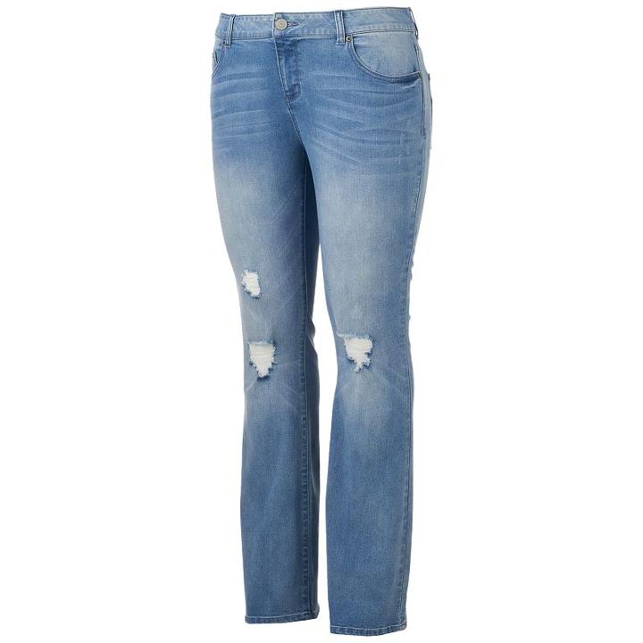 Juniors' Plus Size So&reg; Destructed Bootcut Jeans, Teens, Size: 22 W, Blue Other