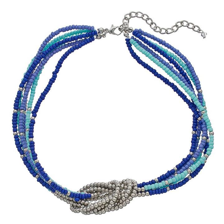 Blue Seed Bead Knotted Choker Necklace, Women's