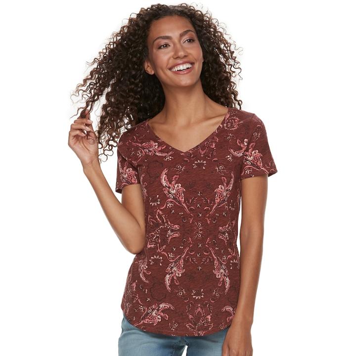 Women's Sonoma Goods For Life&trade; Essential V-neck Tee, Size: Medium, Drk Orange