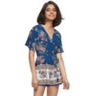 Juniors' Three Pink Hearts Printed Romper, Teens, Size: Small, Dark Blue