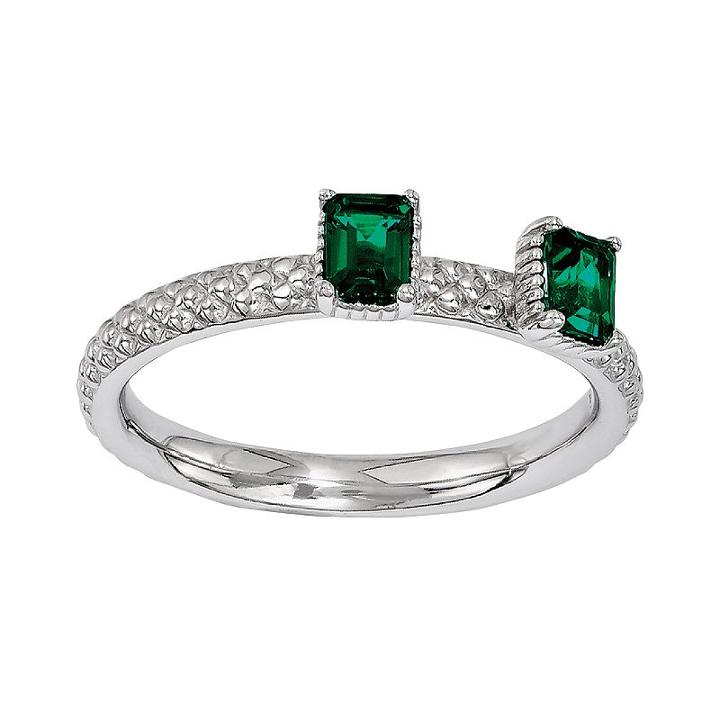 Stacks And Stones Sterling Silver Lab-created Emerald Beaded Stack Ring, Women's, Size: 10, Green