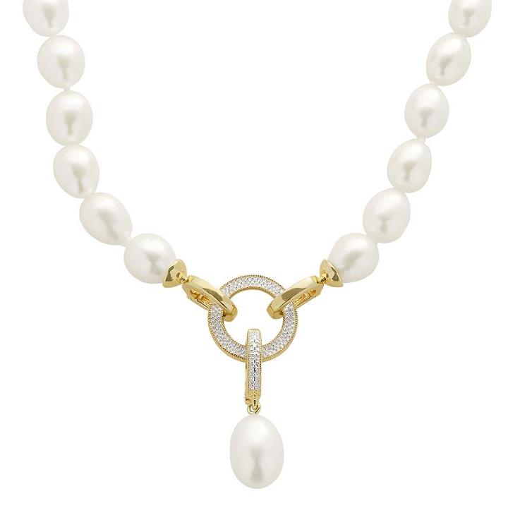 Pearlustre By Imperial Freshwater Cultured Pearl And Diamond Accent 14k Gold Over Silver Necklace, Women's, White