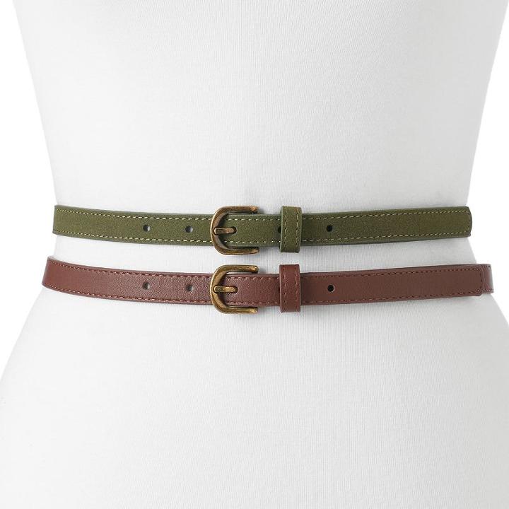 Women's Sonoma Goods For Life&trade; 2-for-1 Faux Suede & Smooth Belt Set, Size: Xl, Lt Green