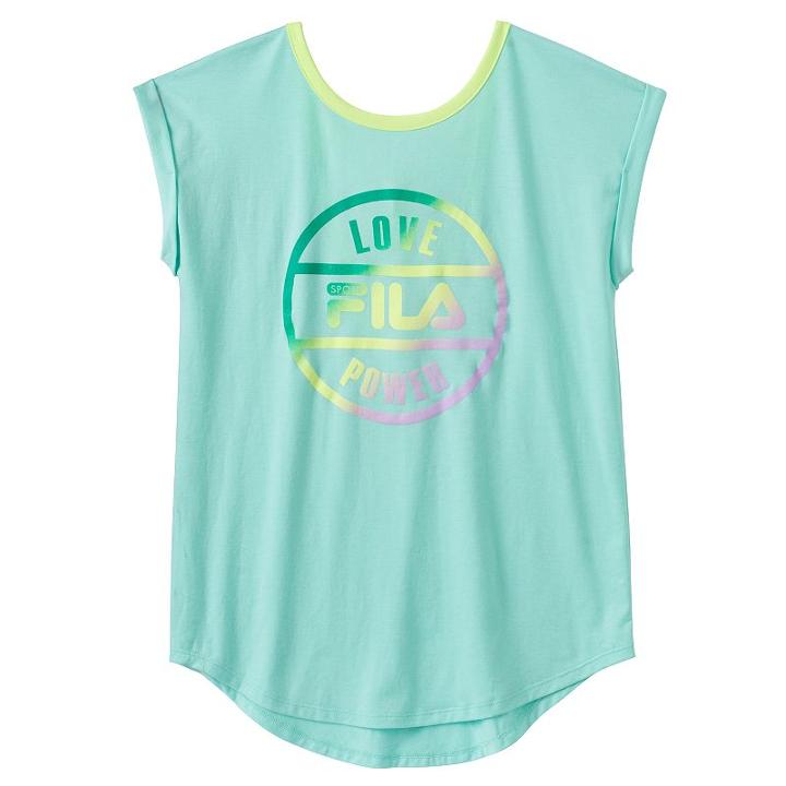 Girls 7-16 Fila Sport&reg; Love Fila Power Tie Back Graphic Tee, Girl's, Size: M(10-12), Turquoise/blue (turq/aqua)