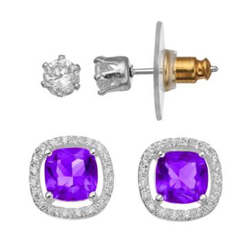 City Rox Cubic Zirconia Halo Stud Earring Set, Women's, Purple