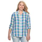 Juniors' Plus Size So&reg; Plaid High-low Shirt, Girl's, Size: 2xl, Blue (navy)