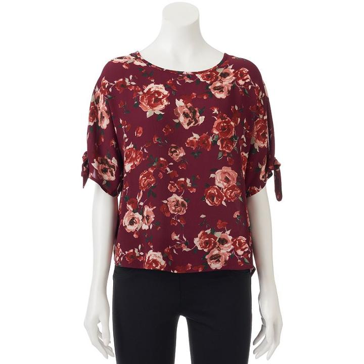 Juniors' Live To Be Spoiled Tie-sleeve Top, Teens, Size: Large, Dark Red