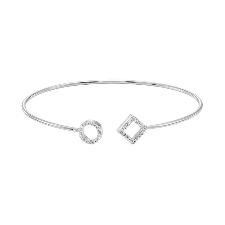 Sterling Silver 1/5 Carat T.w. Diamond Circle & Square Cuff Bracelet, Women's, Size: 6.5, White