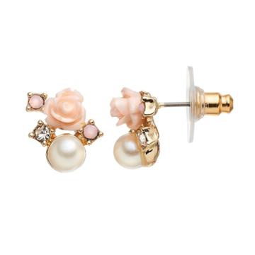 Lc Lauren Conrad Pink Rosette Nickel Free Drop Earrings, Women's, Med Pink