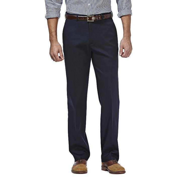 Men's Haggar Premium No-iron Khaki Stretch Classic-fit Flat-front Pants, Size: 38x29, Dark Blue
