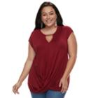 Plus Size Jennifer Lopez Crossover Keyhole Tee, Women's, Size: 3xl, Dark Red