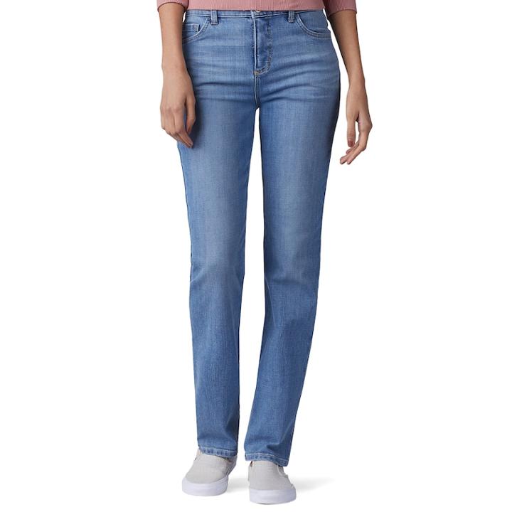 Women's Lee Instantly Slims High Waisted Straight-leg Jeans, Size: 6 Short, Dark Blue