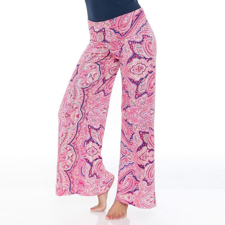 Women's White Mark Print Palazzo Pants, Size: Large, Pink