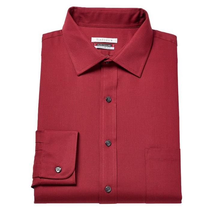 Men's Van Heusen Flex Collar Regular-fit Pincord Dress Shirt, Size: 17-32/33, Red