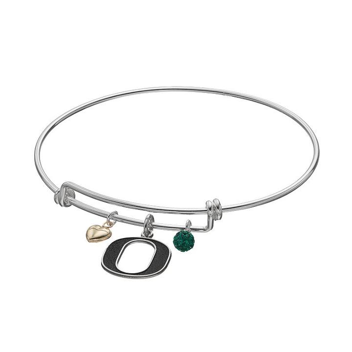 Fiora Sterling Silver Oregon Ducks Charm Bangle Bracelet, Women's, Green