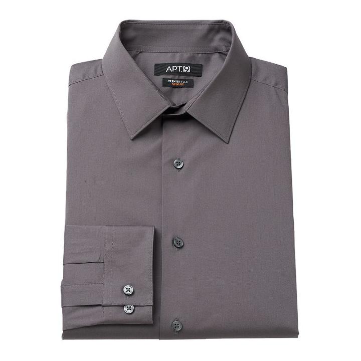 Big & Tall Apt. 9&reg; Premier Flex Collar Stretch Dress Shirt, Men's, Size: 22 36/7t, Dark Grey