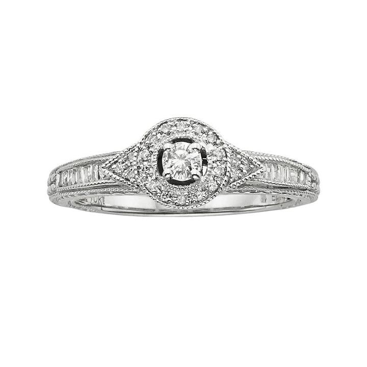 Round-cut Diamond Halo Engagement Ring In 10k White Gold (1/4 Ct. T.w.), Women's, Size: 5.50