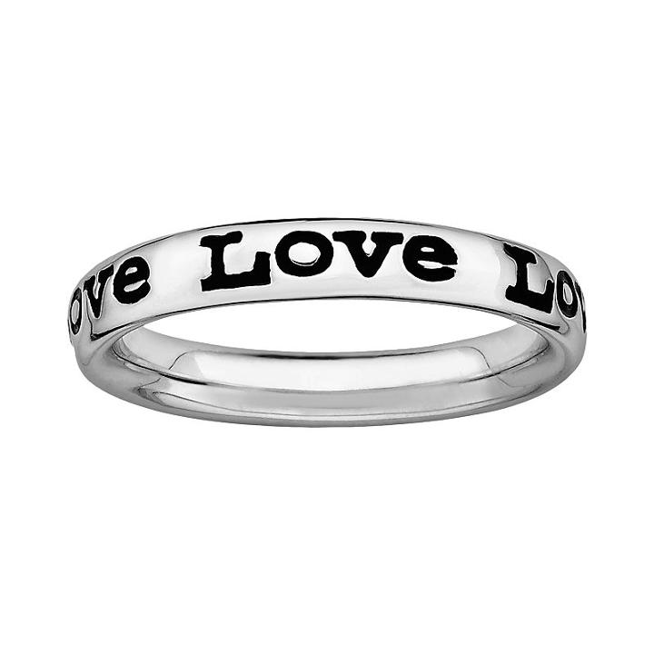 Stacks And Stones Sterling Silver Black Enamel Love Stack Ring, Women's, Size: 8, Grey
